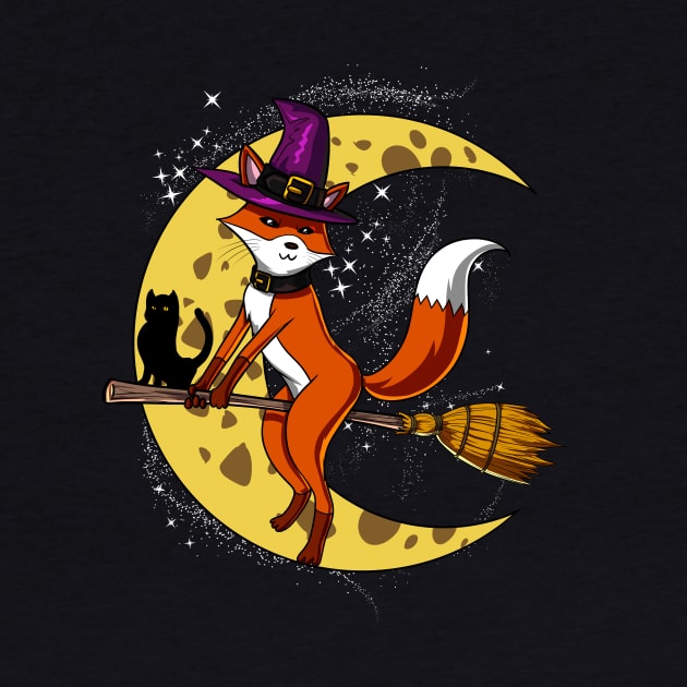 Fox Witch Riding A Broom Halloween by underheaven